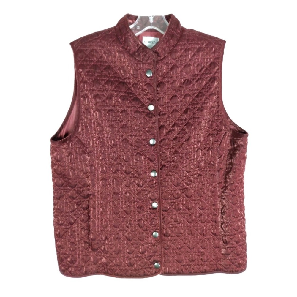Chico's Quilted Gorgeous Jewel Tone Burgundy Ruby Red Maroon Vest Size 2